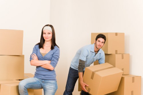 Office relocation materials and packed boxes ready to move
